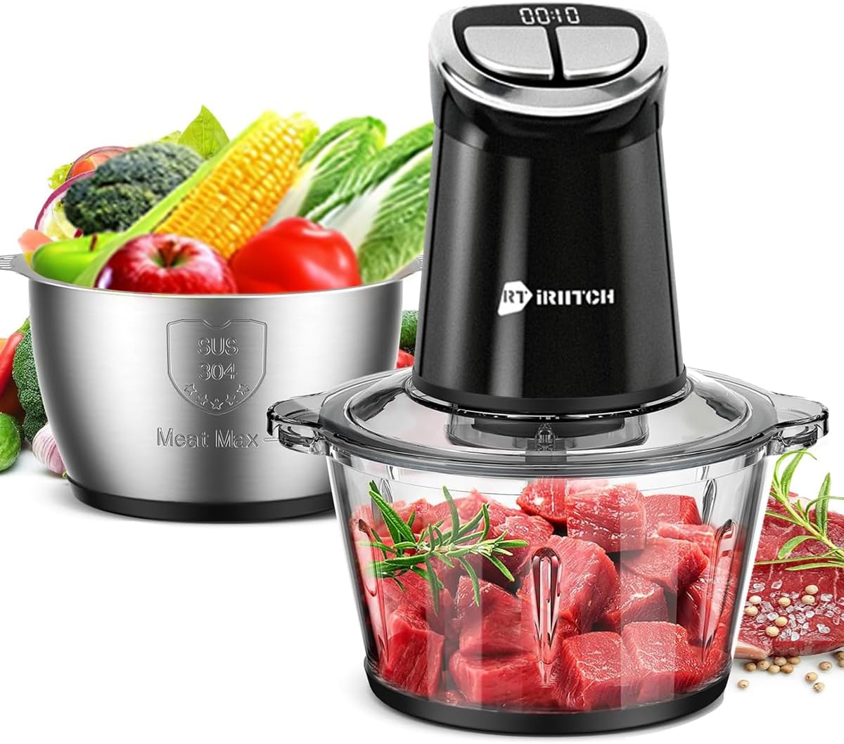 IRIITCH Food Processor with LED Timer, 800W Electric Chopper