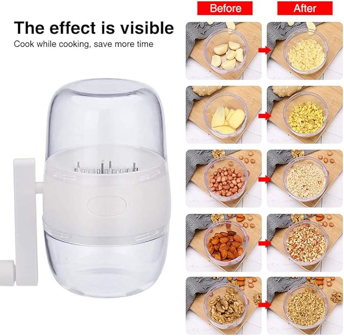 Manual Nut Chopper, Portable Nut Grinder Hand Crank for All Nuts Walnut Pecans, Food Chopper Garlic Cutter Hand Crank Food Shredder Cutter Mincer Blender Kitchen Tool(Grey)