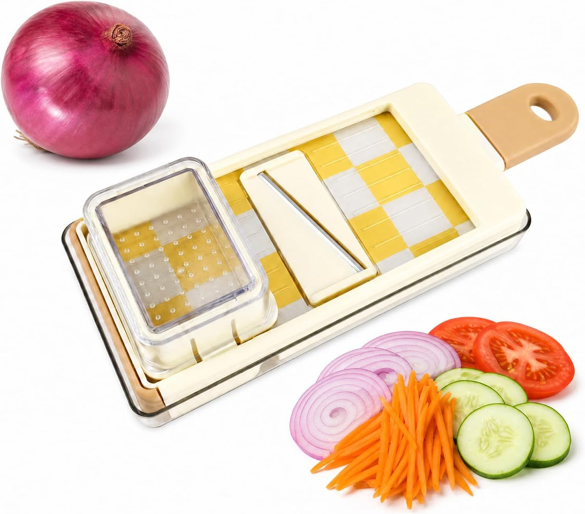 4-in-1 Mandoline Slicer, Handheld Veggie Cutter with Food Box & Guard