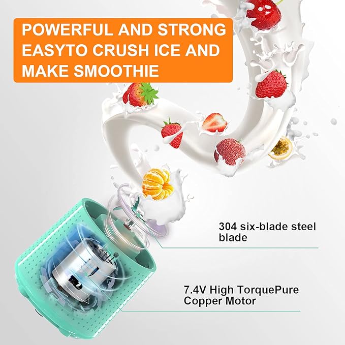 Portable Blender, Personal Mini Blender for Smoothies, Juice and Shakes, USB Rechargeable, Cordless (Sky blue)