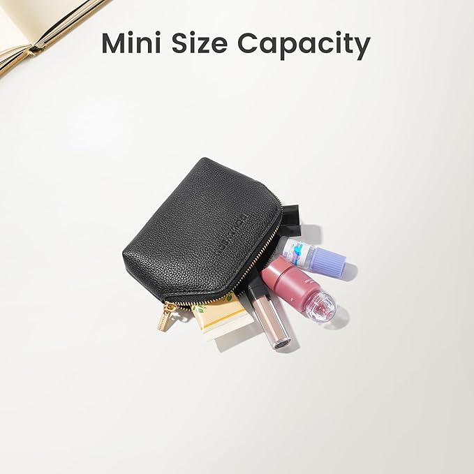 ROWNYEON Small Makeup Bag for Purse, Mini Portable Cosmetic Bags for Women, PU Leather Coin Purse Lipstick Cosmetic Accessories Organizer, Travel Makeup Pouch Zipper Pouch for Men Women