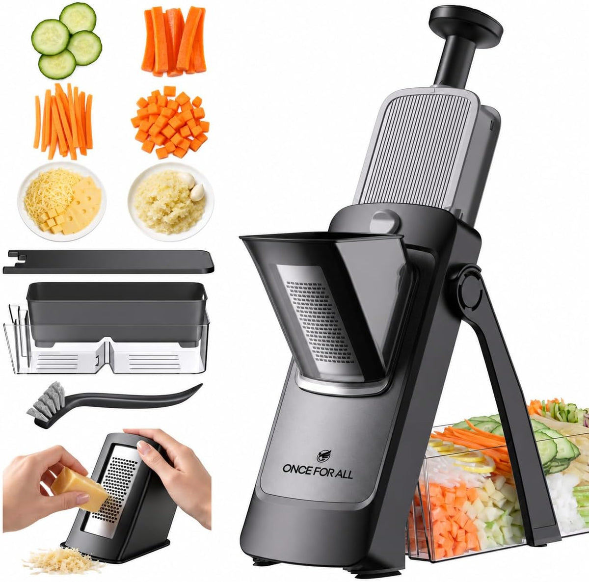 Safe Mandoline Slicer Pro, Veggie Slicer with Container, Black