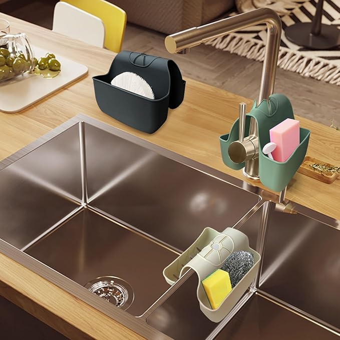1Pc Sponge Holder for Kitchen Sink, Silicone Saddle Caddy Organizer Rack, Sponges Holder Over Faucet, Hanging Kitchen Sink Organizer Accessories Rack Basket-（Black）