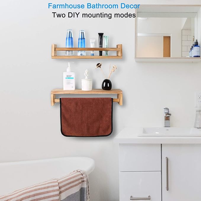 JORIKCHUO Nursery Book Shelves, Set of 2 Wood Floating Book Shelves for Kids Room, Kitchen Spice Rack, or Rustic Wall Mounted Shelves for Farmhouse Bathroom Décor (carbonized)