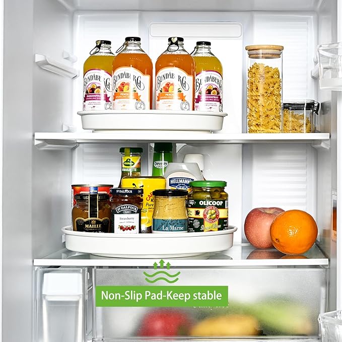 Amolliar Trays for Household Purposes, Lazy Susans, Turntable Organizer for Cabinet, Rotating Spice Rack for Fridge, Pantry Organizer and Storage, Kitchen Under Sink Organizer, Metal White 10" 2 Pack