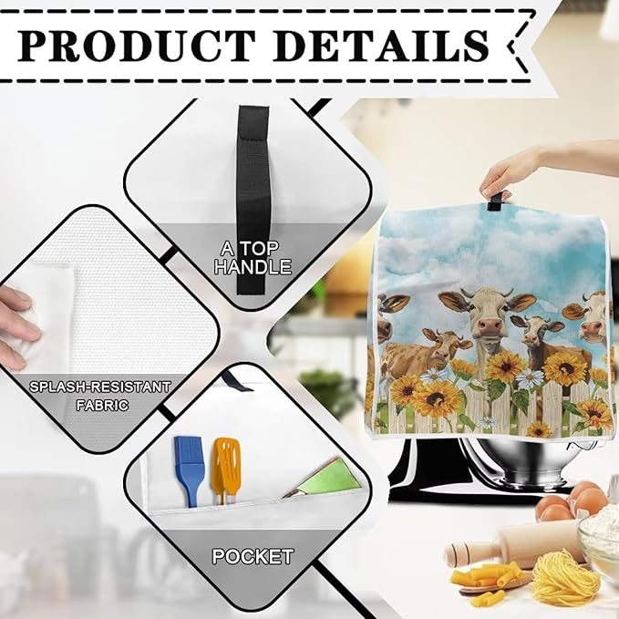 Sunflower Cow Mixer Cover | Portable Appliance Protector for 4.5-5 Quart Blenders, Coffee Makers & Juicers | Machine Washable & Extends Appliance Life