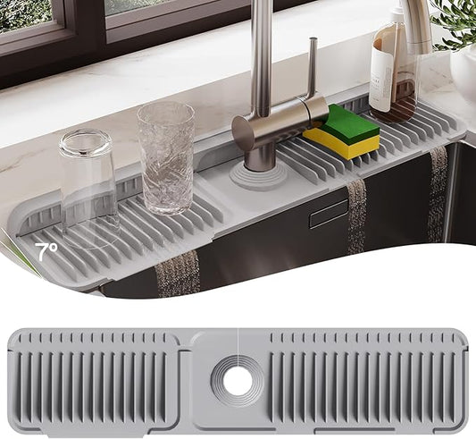 24 Inch Silicone Faucet Mat for Kitchen Sink Splash Guard, Gray, 24" x 5.5"