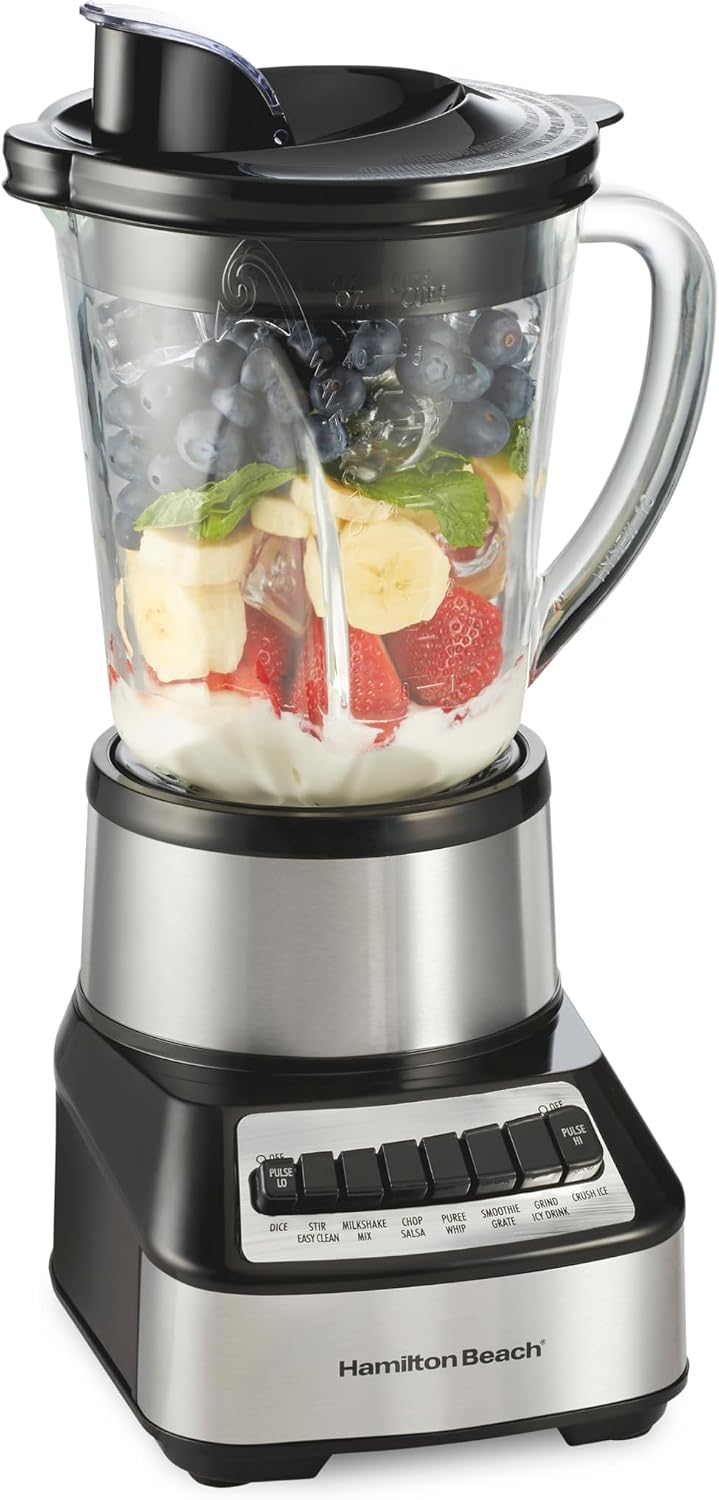 Wave Crusher Blender For Smoothies With 40 Oz Glass Jar and 14 Functions, Ice Sabre Blades & 700 Watts for Consistently Smooth Results, Black + Stainless Steel (54221)