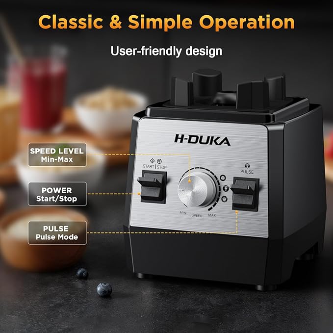 H-Duka Blender for Smoothies with 64 Oz Capacity, Blenders for Kitchen with BPA-Free Container, Smoothie blender for Ice Crushing, Frozen Drink, Baby Food, Sauces, Dishwasher Safe