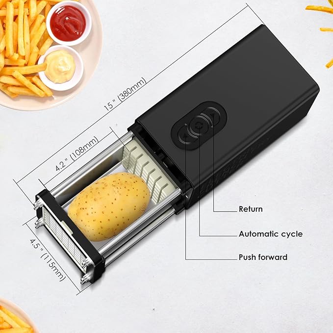 SIXRARI Electric French Fry Cutter, French Fries Cutter with 1/2 & 3/8 Inch Blade, Automatic Potato Cutter, Professional Commercial and Household Potato Slicer, Use for Cucumbers, Carrot, Apples