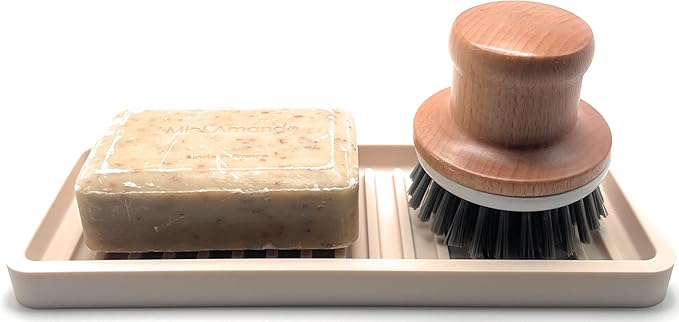 Silicone Sink and Surface Organizer Tray, Sponge Holder, Vanity Tray, Trivet, Heat Safe, Dishwasher Safe, for Bathroom and Kitchen Organization (Sand Dollar, 9"x3.5")