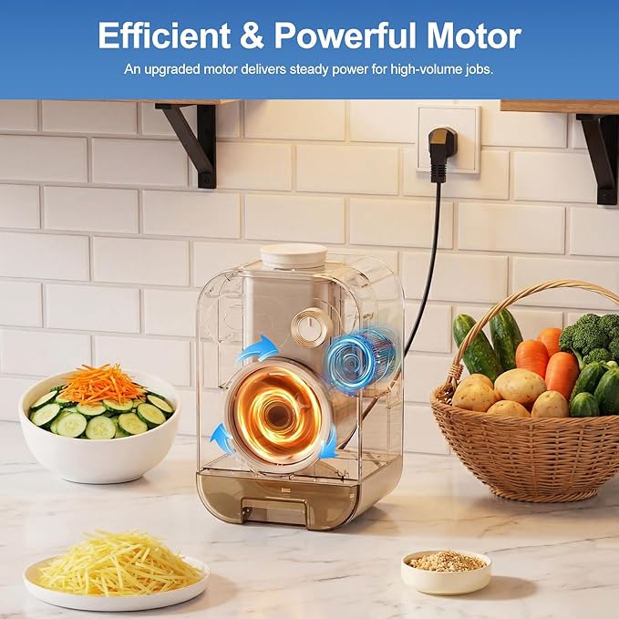 Kawu Electric Vegetable Slicer, 5-in-1 Automatic Cheese Grater Salad Shooter with One-Touch Control, Salad Maker Food Processor for Fruits, Block Cheese, Food Dicer Chopper Shredder for Home, Kitchen