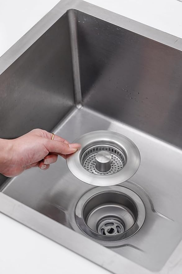 3-in-1 Kitchen Sink Drain Strainer Stopper, 304 Stainless Steel Pop Up Drain Plug, Anti-Clog Odor Prevention Sink Basket, Tool-Free Easy Install, Fits US Standard 3-1/2" Drain Hole, 1 Pack
