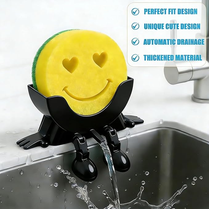 Cute Hanging Sponge Holder with Drainage, Peeing Scrub Sponge Holder, Ponge Holder for Kitchen Sink, Funny Sponge Stand for Kitchen Sink, 3D Printing Countertop Sponge Holders (Black)