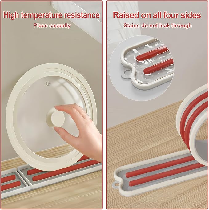 Foldable Silicone Pot Lid Storage Mat, Multifunctional Kitchen Countertop Mat, Cutlery Holder, Stovetop Red Organizer, Space Saving Kitchen Accessory