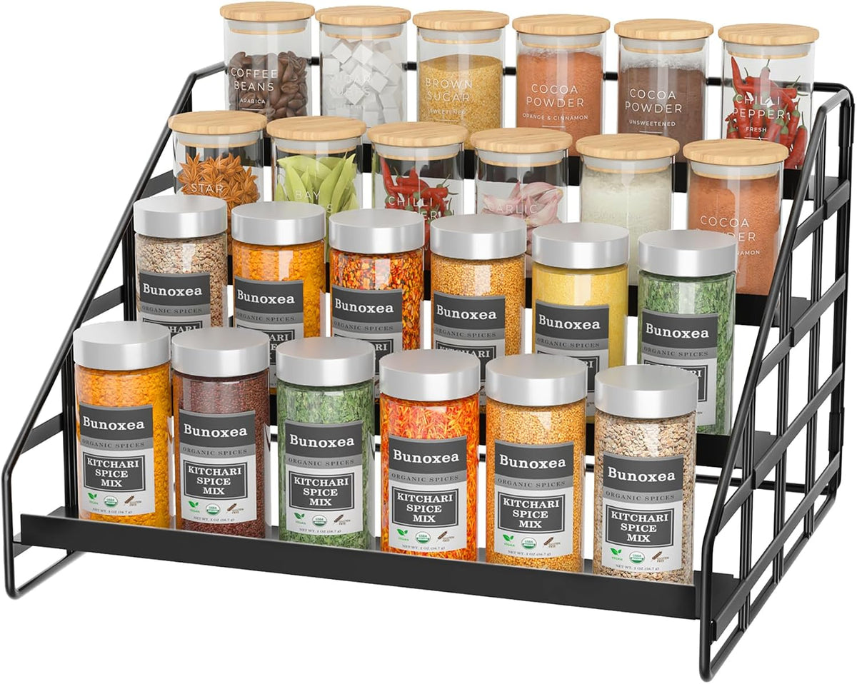 4 Tier Adjustable Spice Rack for Cabinet & Countertop, Black