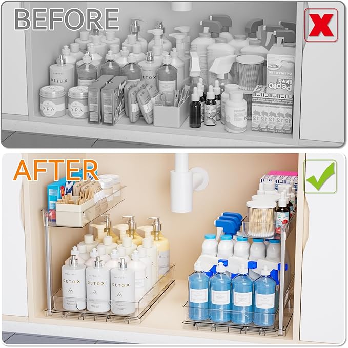 2 Pack 14.5″ Deep Pull Out Under Sink Organizer