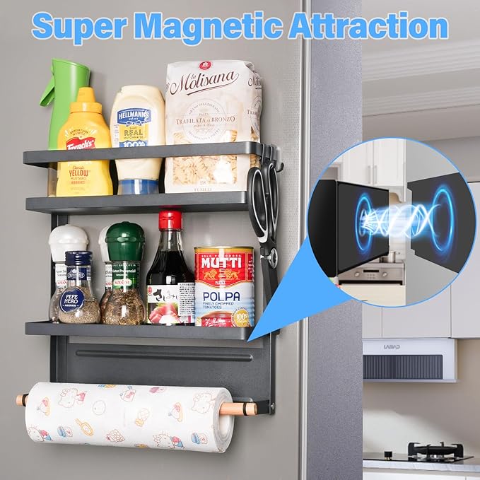 Magnetic Paper Towel Holder for Fridge, Kitchen Countertop Organizers Magnetic Shelf and Wall Mount Storage