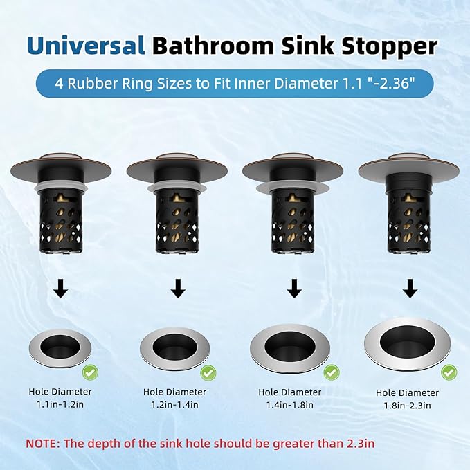iFealClear All Metal Bathroom Sink Stopper, Pop Up Sink Drain Strainer with Removable Stainless Steel Filter Basket, Universal for 1.1"-2.36" Sink, Brass Bounce Core, Hair Catcher, Oil Rubbed Bronze