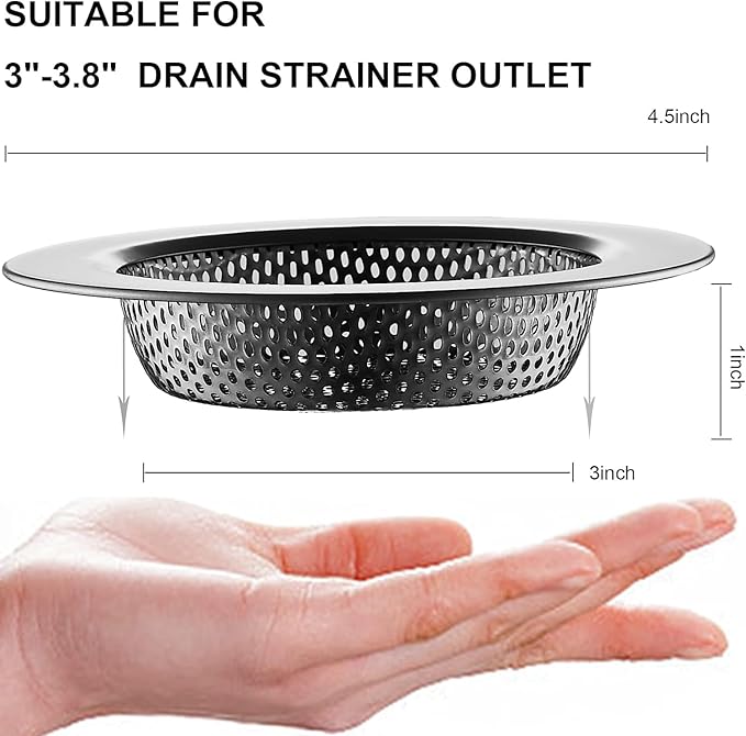 LASSHSWA Kitchen Sink Strainer Stainless Steel, Kitchen Sink Drain Strainer, Silver-Black Sink Strainers for Kitchen Sinks with Large Wide Rim 4.5" Diameter (2 PCS)