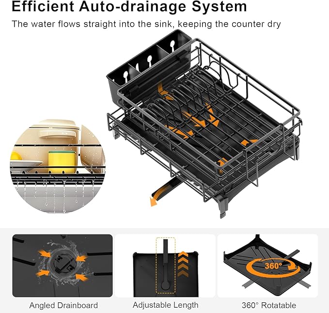 4-in-1 Extendable Dish Drying Rack, Large Capacity Modular Organizer System, Tool-Free Dish Drainer with Self-Draining Tray, Universal Fit & Rust-Resistant Dish Racks for Kitchen Counter