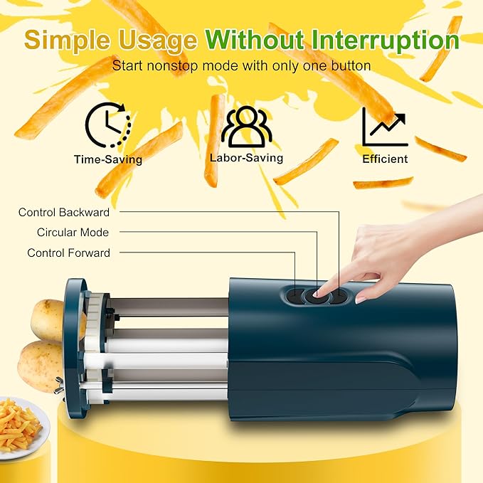 SIXRARI Electric French Fry Cutter, Automatic Potato Cutter Stainless Steel with 1/2 & 3/8 Inch Blade, Commercial and Household Potato Slicer, Vegetable Cutter, Use for Carrot Apple