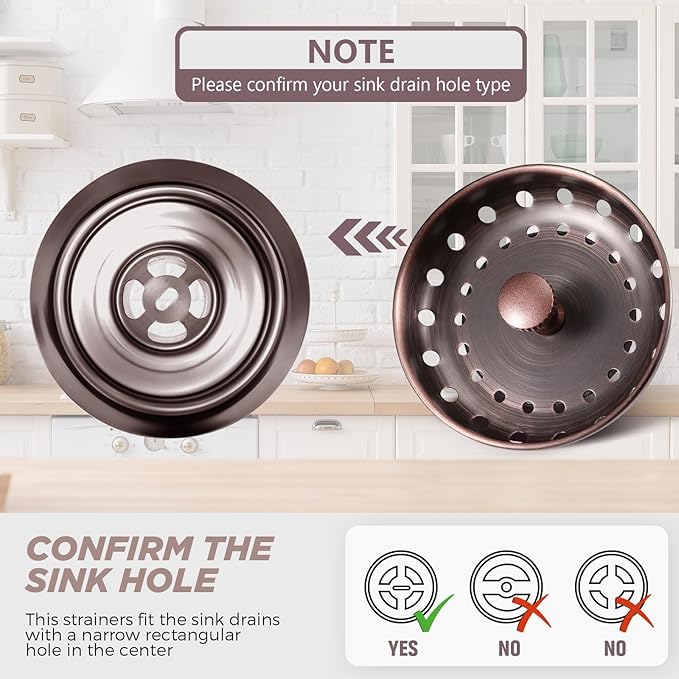 Retisee 2 Pcs Kitchen Sink Stopper Strainer Stainless Steel Drain Strainers for Universal 3-1/2 Inch Kitchen Sink Drain Replacement(Antique Copper)