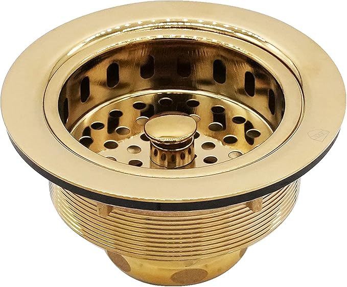 Westbrass A2165-01 4-1/4" OD Post Style Large Kitchen Basket Strainer with Waste Disposal Flange and Stopper Drain Set, Polished Brass