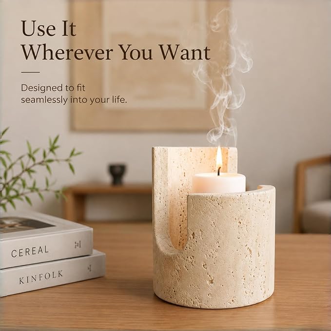Natural Travertine Sponge Holder for Kitchen Sink – Solid Stone Cylinder Sponge Caddy with Dual-Height Cut-Out, Compact Countertop Sink Organizer & Modern Home Décor