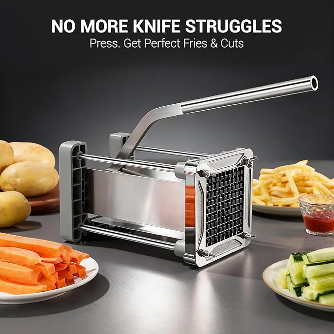 French Fry Cutter, Sopito Professional Stainless Steel Potato Cutter with 1/2", 1/4", 3/8" & Wedge Blades for Potatoes, Carrots, Apples