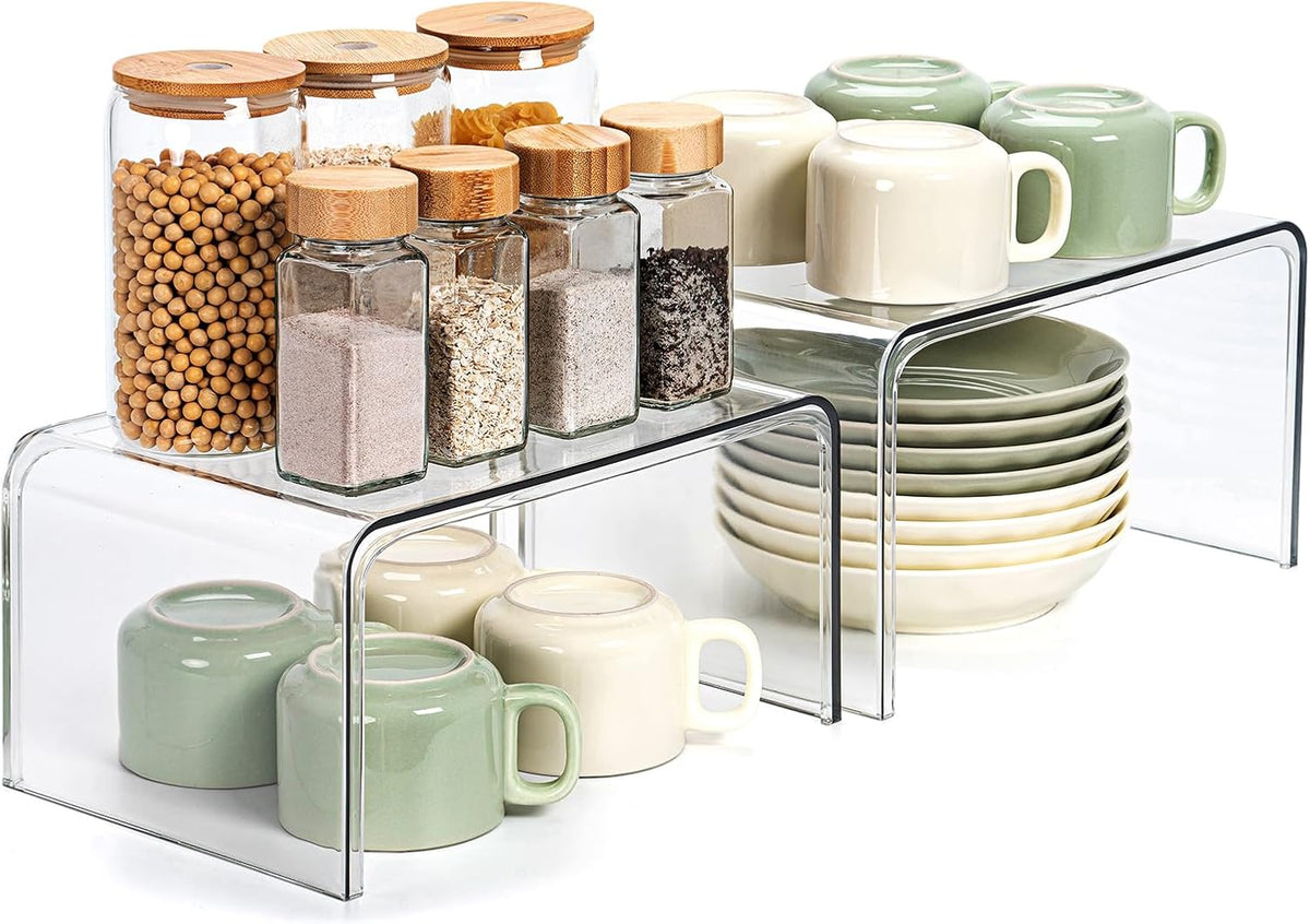 Clear Cabinet Organizer, Stackable Shelf Organizer Set of 2
