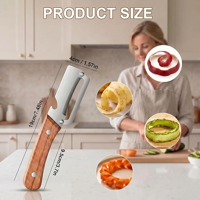 2-in-1 Multifunctional Vegetable Peeler & Bottle Opener with Wooden Handle for Kitchen – Stainless Steel Hand Held Peeler for Fruit Pumpkin Papaya Potato Peeler – Kitchen Cooking Tool 1 Pcs