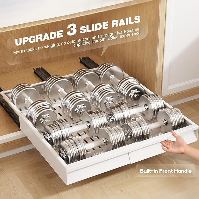 Seinloes Pull Out Cabinet Organizer, 4-Side Expandable to Fit Most Cabinets, 3 Rail Slide Out Drawers with Raising Pad for Framed & Frameless Cabinets, 13"-21" W x 17"-24" D, White, 2 Pack