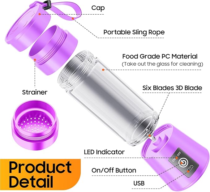 Portable Blender for Smoothie & Shakes - Upgraded Rechargeable Personal Size Blender, 380ml BPA Free Juice Cup & High Speed of 20,000 Rpm, Suit for Sports/Office/Home/Travel