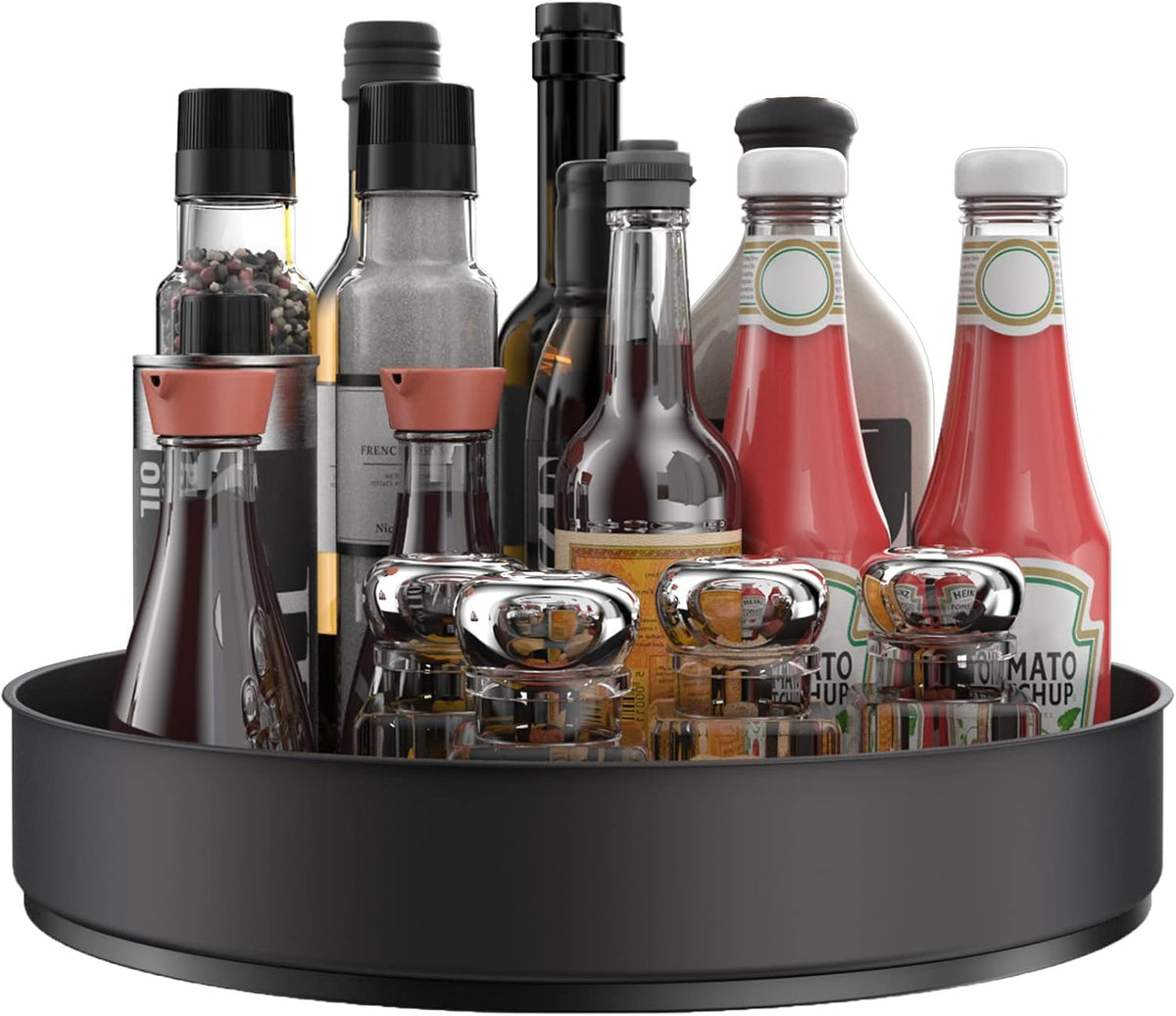 Lazy Susan Stainless Steel Black Spice Rack Turntable for Pantry Cabinet - Decorative Trays Storage Containers Organizer for Kitchen Cabinet, Snacks, Bathroom (10 inches)