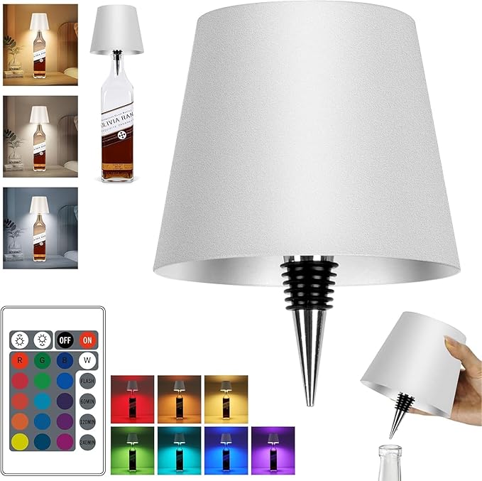 2026 New Wireless Bottle Lamp,RGB LED Bottle Lights for Liquor & Wine Bottles,Bottle Light with Remote Dimmable(RGB White,1pc)