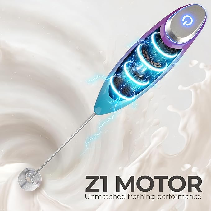 Zulay Kitchen Powerful Milk Frother Wand With Duracell Batteries - Ultra Fast Handheld Drink Mixer - Electric Whisk Foam Maker for Coffee, Lattes, Cappuccino & Matcha - Triple Whisk - Lunar Aurora