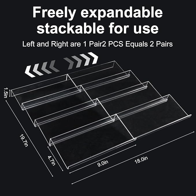 Expandable Acrylic Spice Drawer Organizer – 4-Tier Clear Seasoning Rack Insert for Kitchen Drawers, Adjustable from 9" to 18", Fits Most Spice Jars (Jars Not Included) 8-Pack