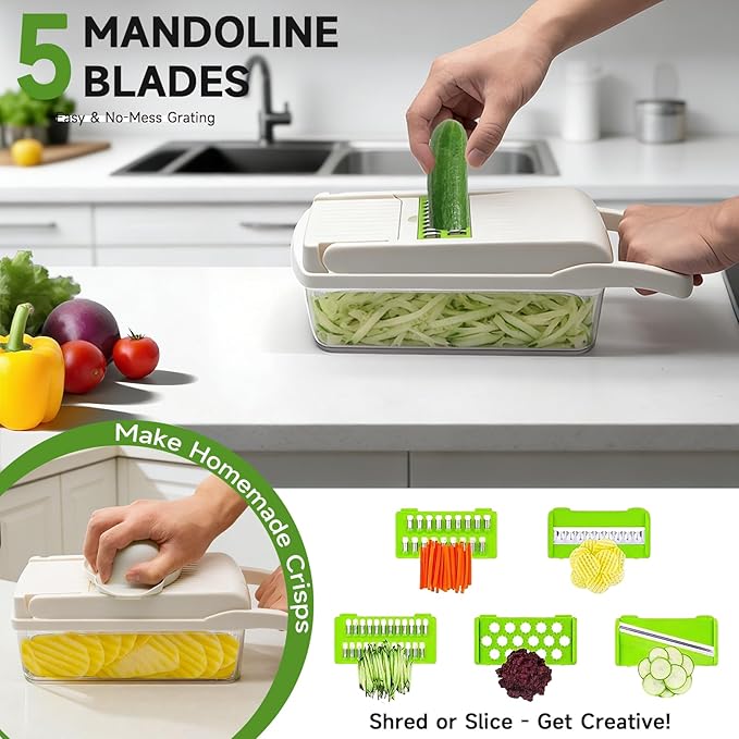 Vegetable Chopper Mandoline Slicer, 14 in 1 Food Veggie Chopper with Container for Onion, Veggie, Cheese Grater, Vegetables Cutter, Kitchen Gadgets