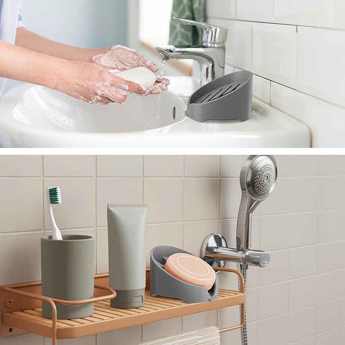 NiHome Silicone Sponge Holder Compatible with Scrub Daddy Mommy Sponges for Kitchen & Bathroom, Auto Draining Organizer Holds Multiple Sponges & Cleaning Tools, Food-Grade, Dishwasher Safe (Dark Gray)