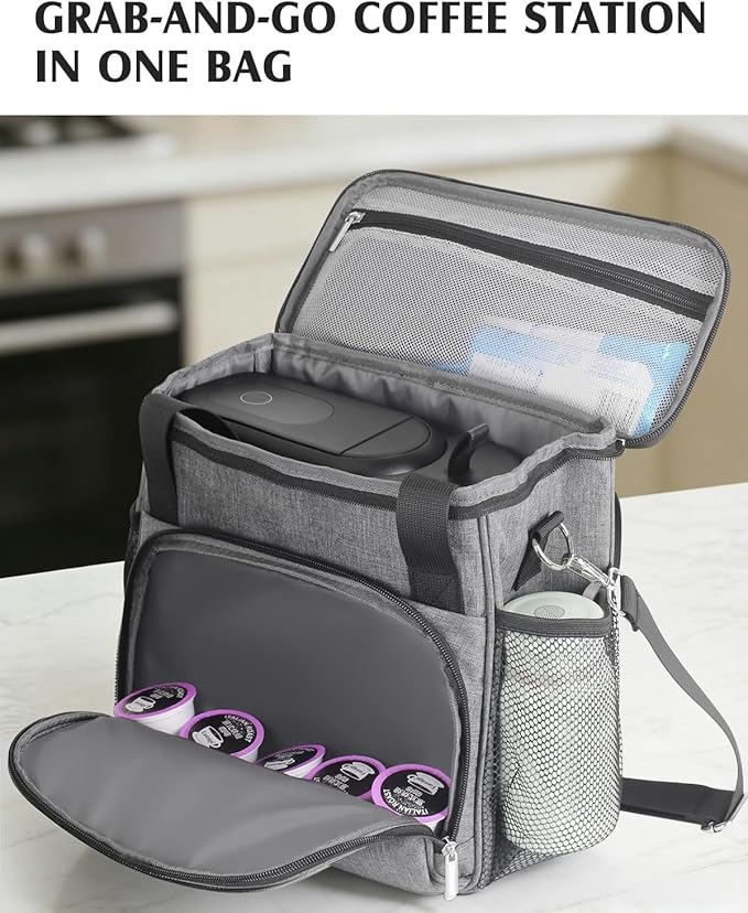 JISHAHS Travel Carrying Bag for Keurig K-Mini Mate Coffee Maker, Single Serve Coffee Brewer Portable Storage Bag with 3-Way Carry, Padded Multi-Pocket Storage Accessories