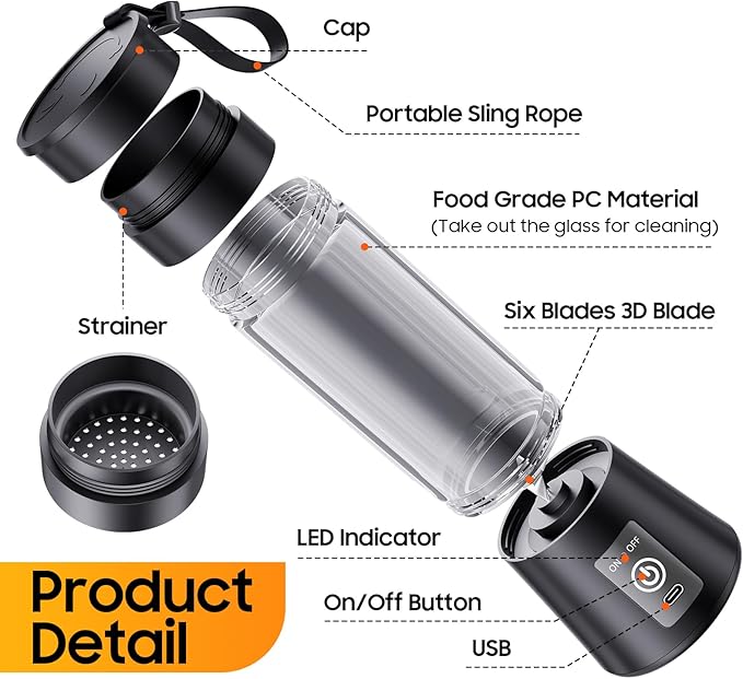 Portable Blender for Smoothie & Shakes - Upgraded Rechargeable Personal Size Blender, 380ml BPA Free Juice Cup & High Speed of 20,000 Rpm, Suit for Sports/Office/Home/Travel