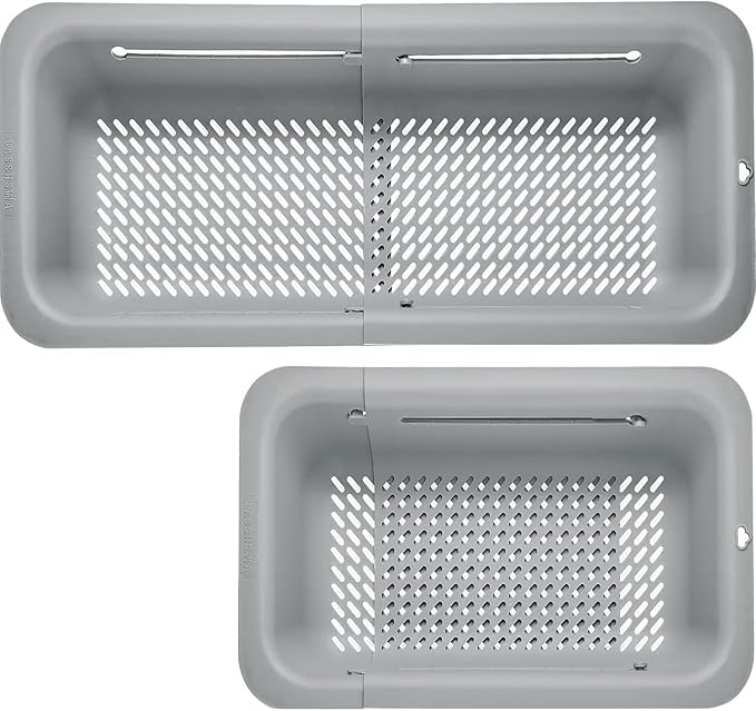 LASSHSWA Collapsible Colander for Kitchen, Over the Sink Strainer Basket for Kitchen, Fruit Pasta Food Strainer Expandable Plastic Colander BPA Free (Gray)