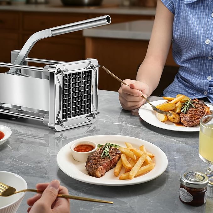 French Fry Cutter, Sopito Professional Stainless Steel Potato Cutter with 1/2", 1/4", 3/8" & Wedge Blades for Potatoes, Carrots, Apples