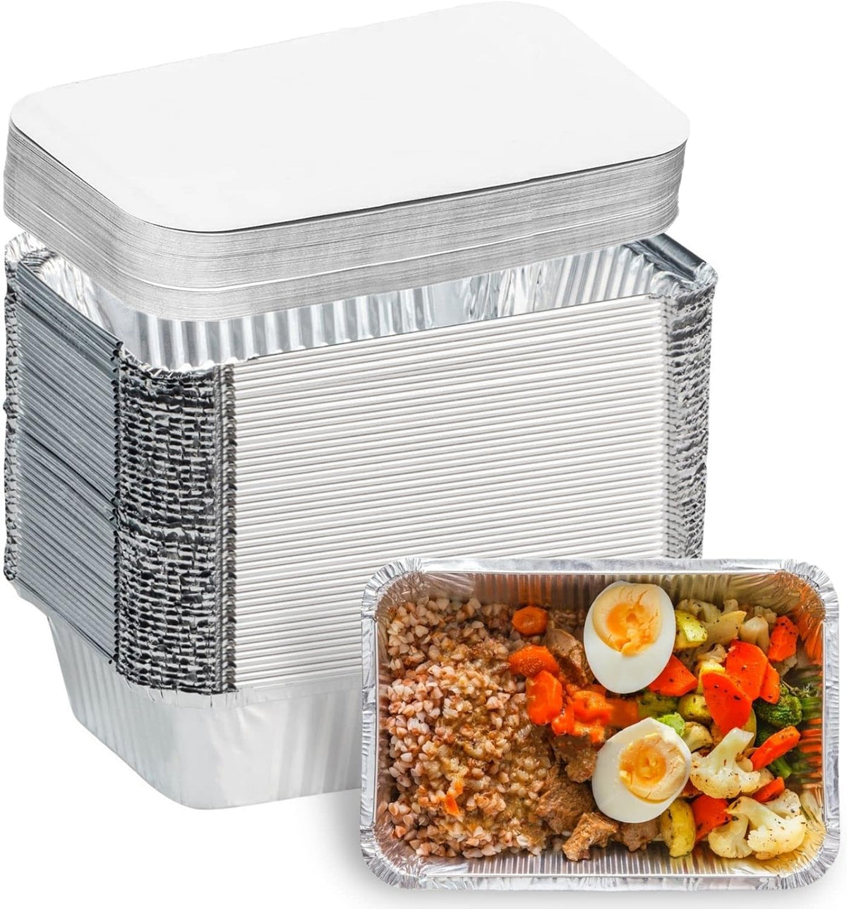 Aluminum Pans with Lids (50-Pack, 8.5"×6") 2.25 LB Capacity Foil Food Containers with Lids - Disposable Tin Foil Pans - for Baking, Meal Prep and Freezer, Takeout (50)