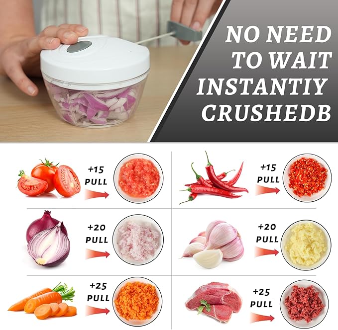 Manual Vegetable Chopper Pull String Food Chopper Sharp Blades Garlic Mincer with Container Onion Cutter for Chili Meat Nuts Herb