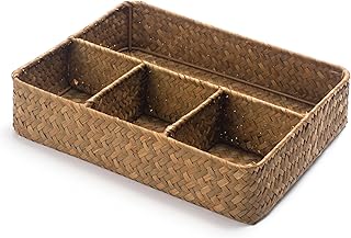 Tea Bag Holder, Woven Tea Bag Organizer, Tea Candy Storage Basket, Sugar Packet Holder, Coffee Station Condiment Organizer (10.2 x 7.9 x 2.4 inch)