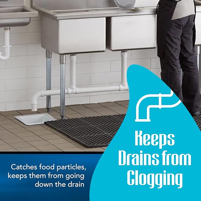 8.5-inch Floor Sink Drain Cover Alternative, Square Drain Basket for Restaurants, Use Below 3 Compartment Sink. Sink Strainer with 0.19-inch Holes, Versatile Plastic Drain Screen Basket