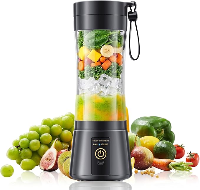 Cordless Portable Personal Size Blender - USB Rechargeable Blender for Smoothies and Shakes, 6 Blades with 380Ml BPA Free Juice Cup, Freshly Squeezed for Picnic/Sports