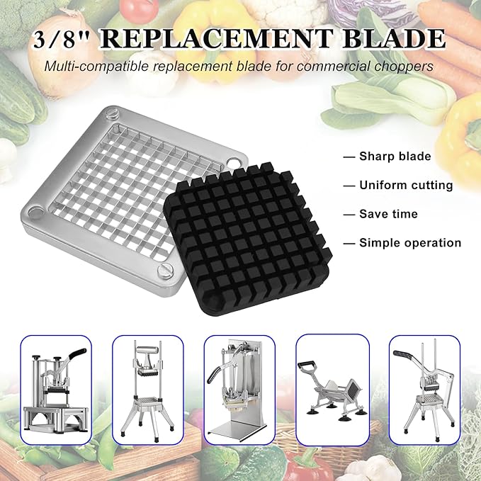 2 PCS Replacement Chopper 3/8" Blade, Commercial Vegetable Chopper Dicer, French Fry Cutter Stainless Steel Blade for Fruit Cutting Machine Tomato Onion Pusher Block